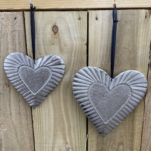 Hanging Heart  - Metal with Embossed Edging