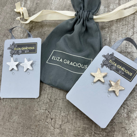 Eliza Gracious quality - affordable design led branded costume jewellery. Brushed Face Star Studs Earrings EE0121 