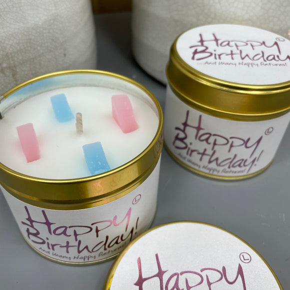 Lily Flame scented tin candle Happy Birthday and many happy returns
