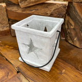 Concrete Cut Out Star Lantern H16cm with glass inner and handle