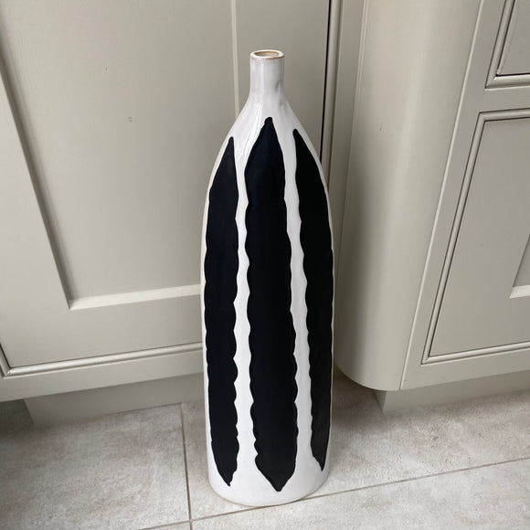 Tall Black & White Striped Vase