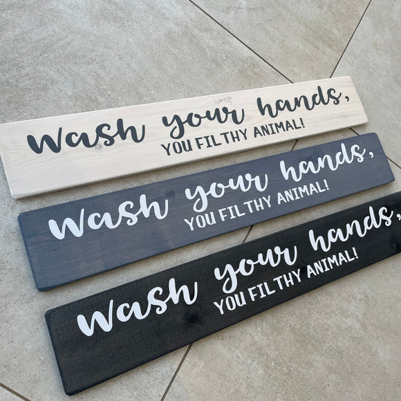 Long Wooden Hanging Sign - 'Wash your hands..'