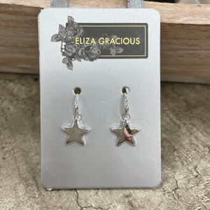 Eliza Gracious quality - affordable design led branded costume jewellery. Small Star on Hoop Earrings EE0147 Silver, Matt Silver & Pale Gold