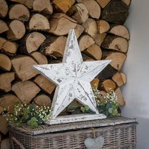 Retreat - Giant Standing White Rustic Wooden Star
