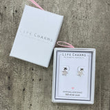 Life Charms the Thoughtful Jewellery Co. Silver plated stud hypoallergenic Earrings collection;  double star design in it's lovely gift box (included)