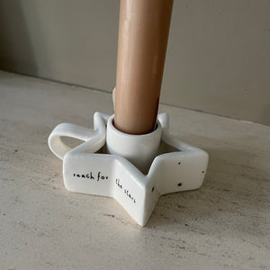 Ceramic Star shaped Candlestick Holder with loving quote: 'Reach for the stars'