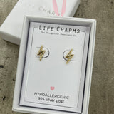 Life Charms the Thoughtful Jewellery Co. Gold plated stud hypoallergenic Earrings collection; Gold Thunderbolt design
