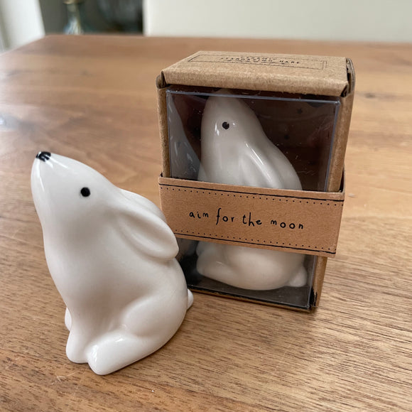 Cute Hare White Ceramic Charm Keepsake 6cm Quote on the Send with Love box - 'aim for the moon' Presented in a gift box