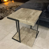 Concrete Effect MDF & Matt Black Iron Side Table - Industrial style 