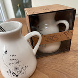 White Ceramic Mini Bud Vase with Twin Handle - 8cm with lovely quote; 'Make today bee-utiful' Presented in a lovely gift box