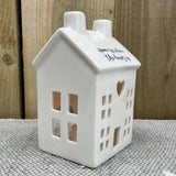 White Ceramic T Light House - 'Home is where the heart is'
