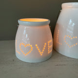 Ceramic Dotted Love T-Light Holder - 10cm