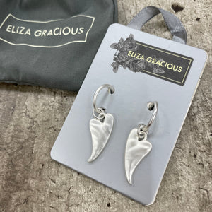 Eliza Gracious - quality affordable design led branded costume jewellery.  Curved Chilli Heart Dropper Earrings *Best Sellers* Available in Silver, Matt Silver, Pale Gold, Matt Pale Gold