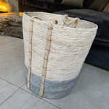 Large White & Grey Natural Tall Seagrass Basket