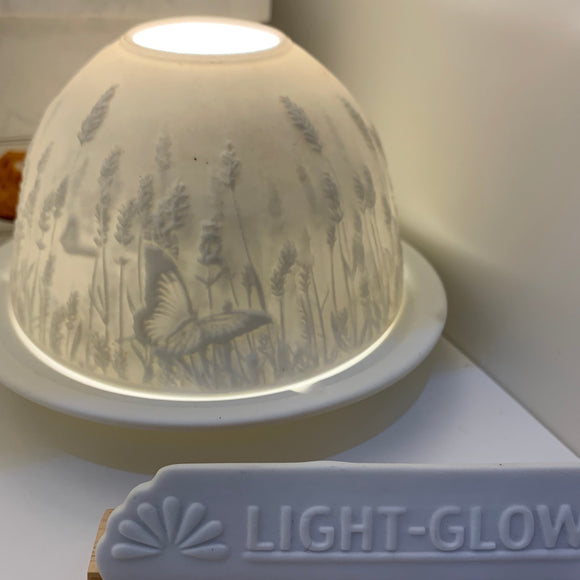 Light Glow Lithophane Dome H8cm T-Light Candle Holder Lavender Field Design
