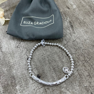 Eliza Gracious quality affordable design led branded costume jewellery  Stretch ball bead bracelet with bar & jewel charm EB0329 available in Pale Gold, Matt Silver & Silver 