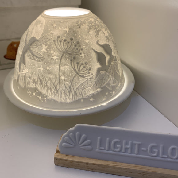 Light Glow Lithophane Dome H8cm T-Light Candle Holder Night Fairies Design
