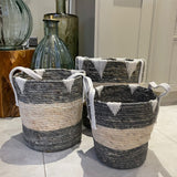 Grey and White Baskets with Handles Available in 2 sizes; Medium H32cm & Large H37cm