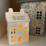 White Ceramic T Light House - 'Home is where the heart is'