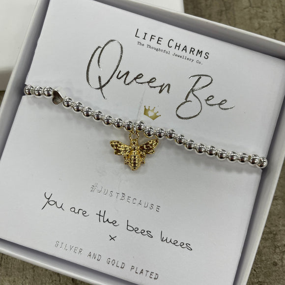 Life Charm Bracelet - ‘Queen Bee’ with gold bee charm reads you are the bees knees x