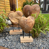 Solid Teak Heart on an Iron Stand - Large