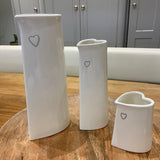 Heart Shaped White Ceramic Vases - Large & Small