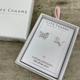 Life Charms the Thoughtful Jewellery Co. Silver plated stud hypoallergenic Earrings collection;  Butterfly design