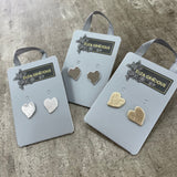 Eliza Gracious quality - affordable design led branded costume jewellery. Brushed Face Heart Studs Earrings EE0119 Silver, Matt Silver & Pale Gold