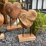 Solid Teak Heart on an Iron Stand - 3 sizes