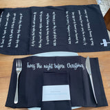 Set of 4 Black cotton Napkins 45cm square with the quote; "Twas the Night Before Christmas" Retreat 23AW93
