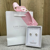 Life Charms the Thoughtful Jewellery Co. Silver plated stud hypoallergenic Earrings collection; Palm Leaf design in gift box (included) with matching life charm gift bag (Sold separately)
