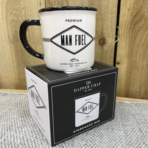 'Man Fuel' Stoneware Mug Perfect for the man in your life, this Dapper Chap 'Premium Man Fuel' mug just about says it all! comes in a gift box