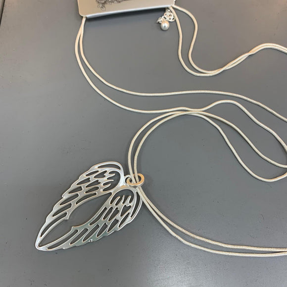 Eliza Gracious - Twin Angel Wing Necklace | Silver & Matte Silver EN0779