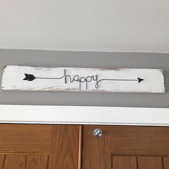 Long Whitewashed Sign with wire word 