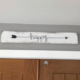 Long Whitewashed Sign with wire word "happy"