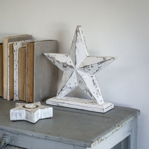 Retreat - Standing White Rustic Wooden Star 30cm