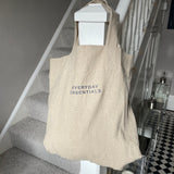 Chalk - Natural cotton oversized shopper bag, strong and versatile  Embroidered "Everyday Essentials" in charcoal 