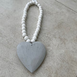 Hanging Grey wooden heart & beads