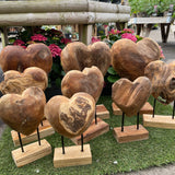Solid Teak Heart on an Iron Stand - Large