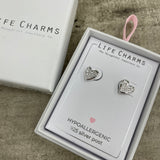 Life Charms the Thoughtful Jewellery Co. Silver plated stud hypoallergenic Earrings collection;  Diamond heart design