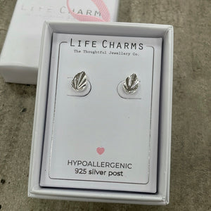 Life Charms the Thoughtful Jewellery Co. Silver plated stud hypoallergenic Earrings collection; Tropical Leaf design