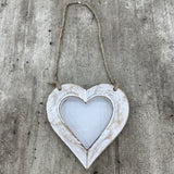 Hanging white washed photo frame - heart shaped 13x13cm 