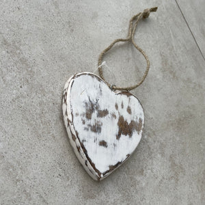 Small Whitewashed Wooden Hanging Heart