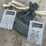 Eliza Gracious - quality affordable design led branded costume jewellery. Outline Heart Dangly Earrings *Best sellers!* EE0030