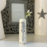 Send with love mini 8cm white Bud Vase with quote; 'From tiny seeds grow mighty trees' A thoughtful gift with the 'send with love' gift box