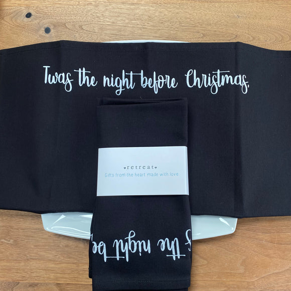 Set of 4 Black cotton Napkins 45cm square with the quote; 