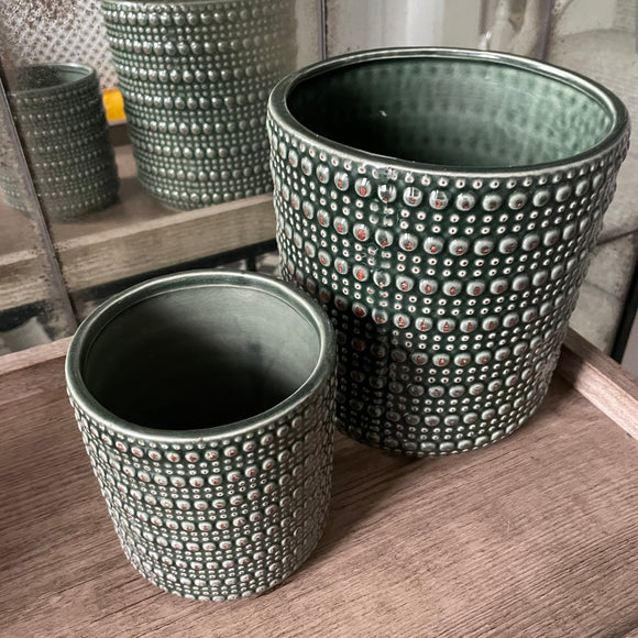 Green Patterned Ceramic Pot - 2 sizes