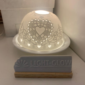 Light Glow Lithophane Dome H8cm T-Light Candle Holder Heart Design