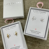 Life Charms the Thoughtful Jewellery Co. Silver plated stud hypoallergenic Earrings collection; Silver Thunderbolt design also available in gold