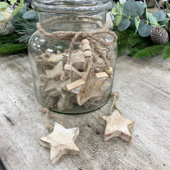 Mini Whitewash Wooden Hanging Stars